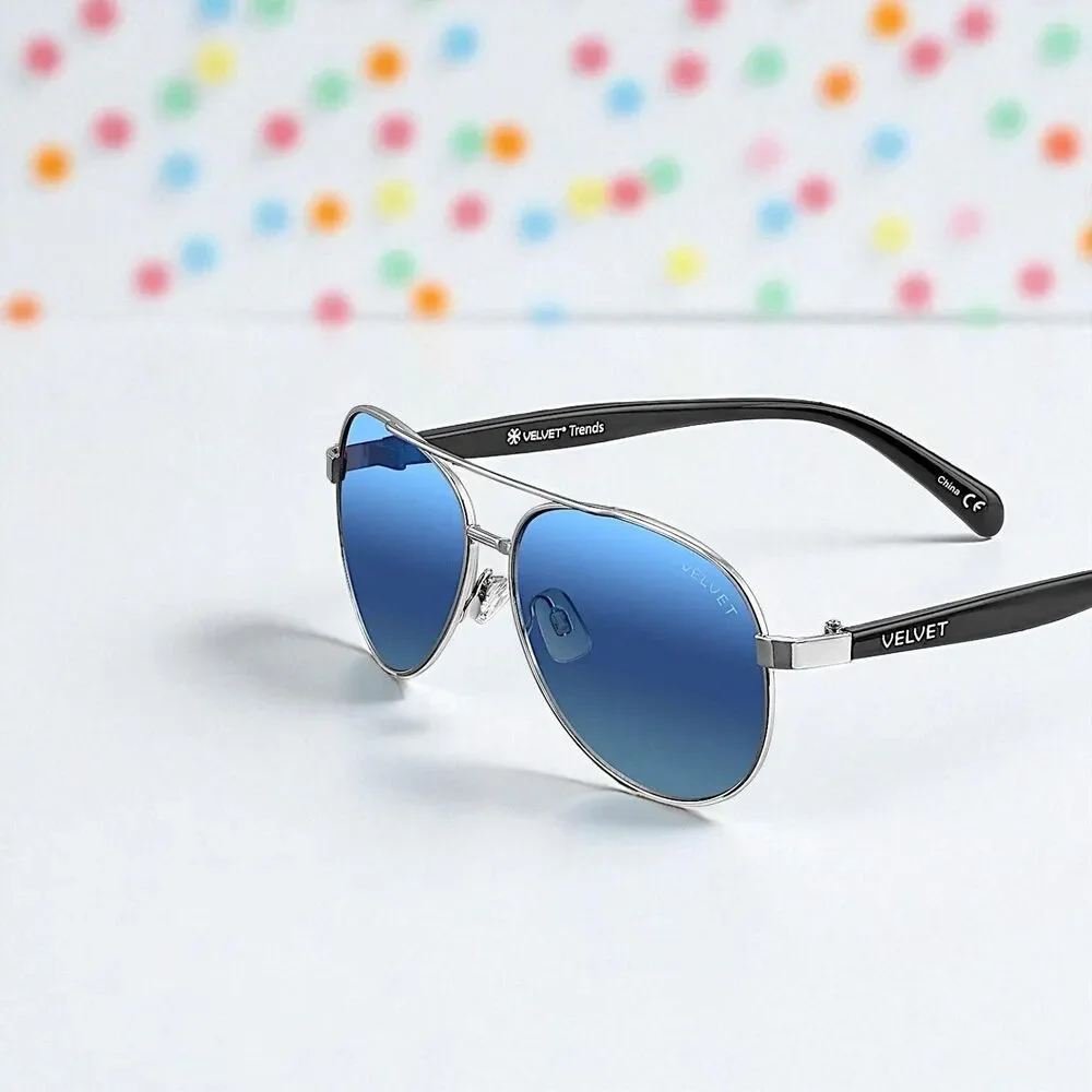 Velvet Eyewear Bonnie Aviator Sunglasses in Silver Flash w/microfiber pouch